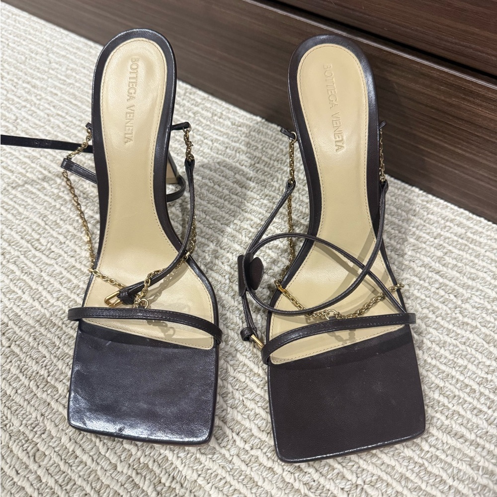 Bottega Veneta Brown Strappy Heels with Square Toe